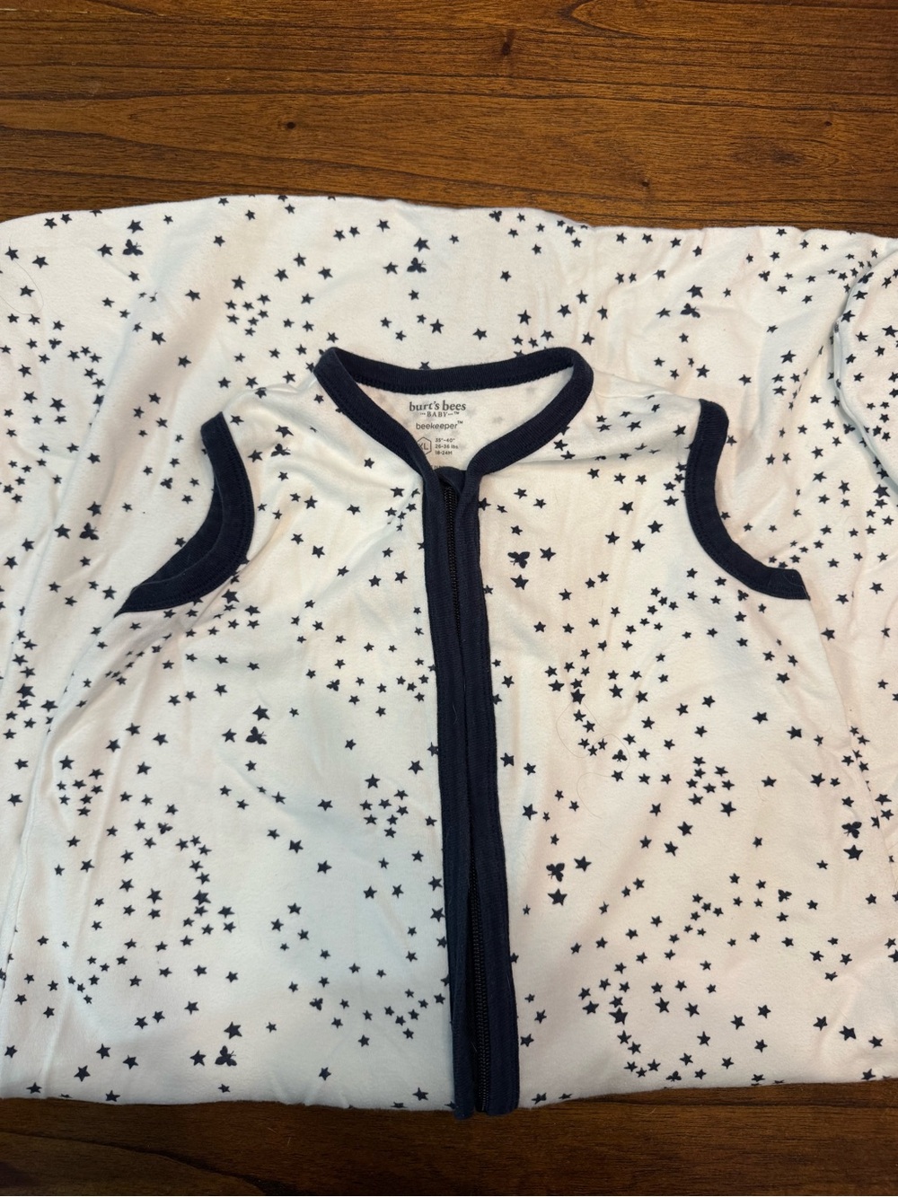 Burt's Bees Baby White Sleep Sack with Navy Star Trim